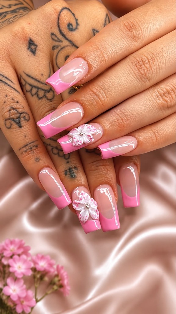 Pink French Gel-X nails at Neo Nails Brickell